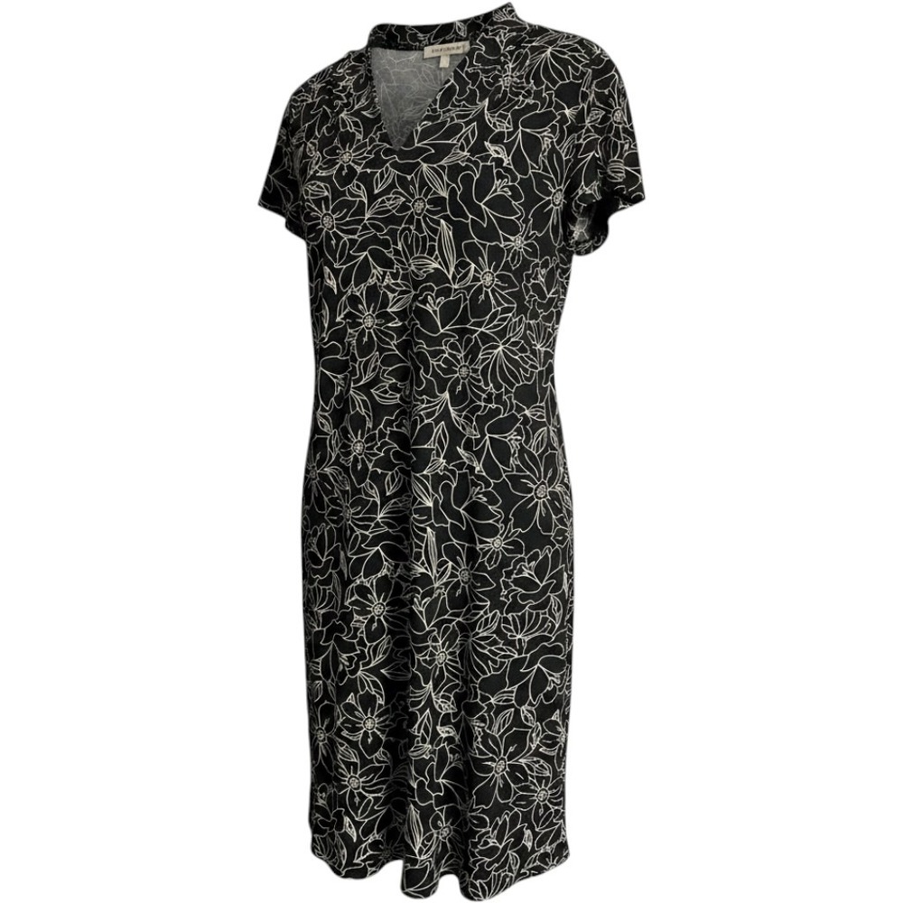 J.Jill Wearever Collection Black White Floral Outline Knit Midi Dress Women's M